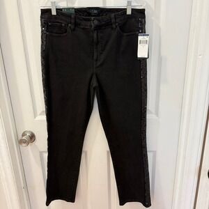 NWT Lauren Ralph Lauren Women Size 12 Black Classic Straight Leg Sequin Panel